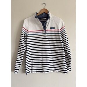 L.L.Bean Pullover Striped Rainbow 1/4 Button Outdoors Rugged Thick Women's Med